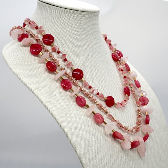🆕 Three strand necklace with Rose Quartz , Rubies, and Strawberry Quartz . - Picture 6 of 8
